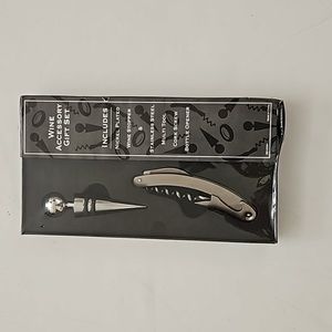 Wine accessory gift set includes nickel plated wine stopper and stainless steel